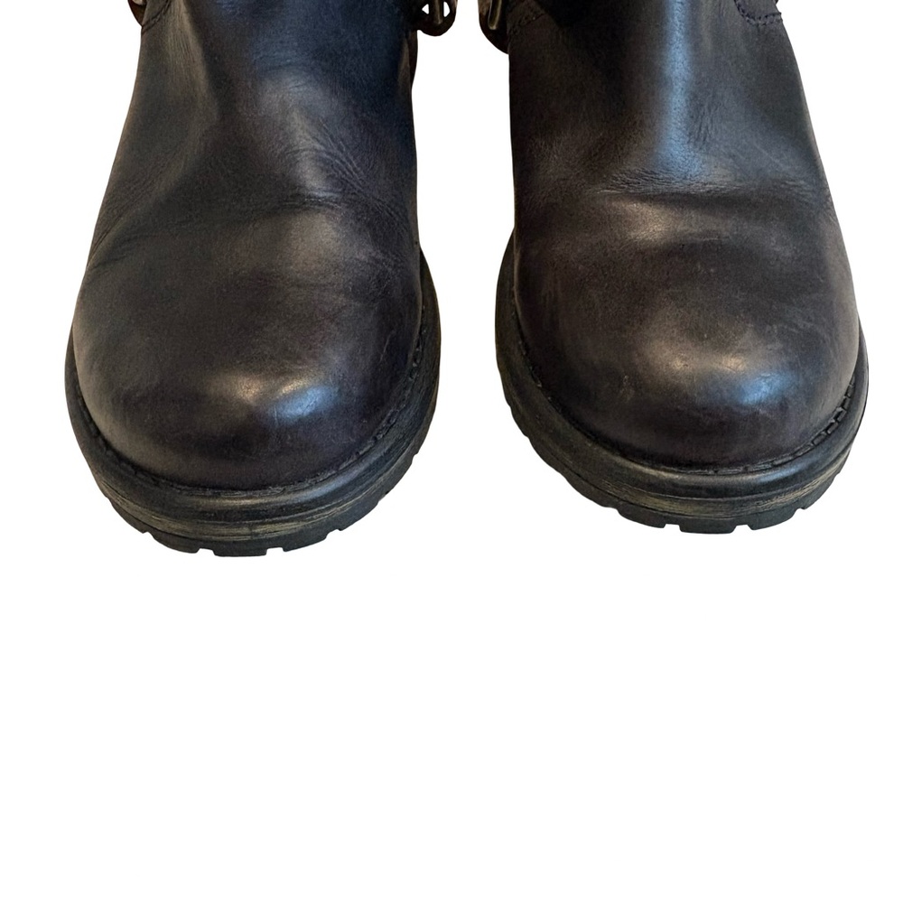 Steve Madden Judgemnt Distressed Black Leather Fleur-De-Lis Riding Boots, Sz 10 - Picture 11 of 16